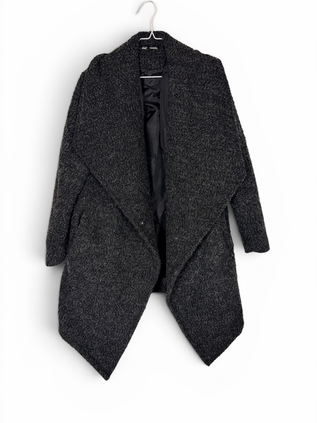 Charcoal Open-Front Draped Women's Coat